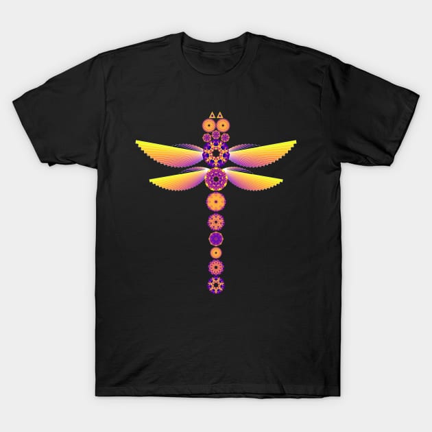 Mandala Dragonfly | Neon Plasma Flames Yellow Red Blue T-Shirt by aRtVerse